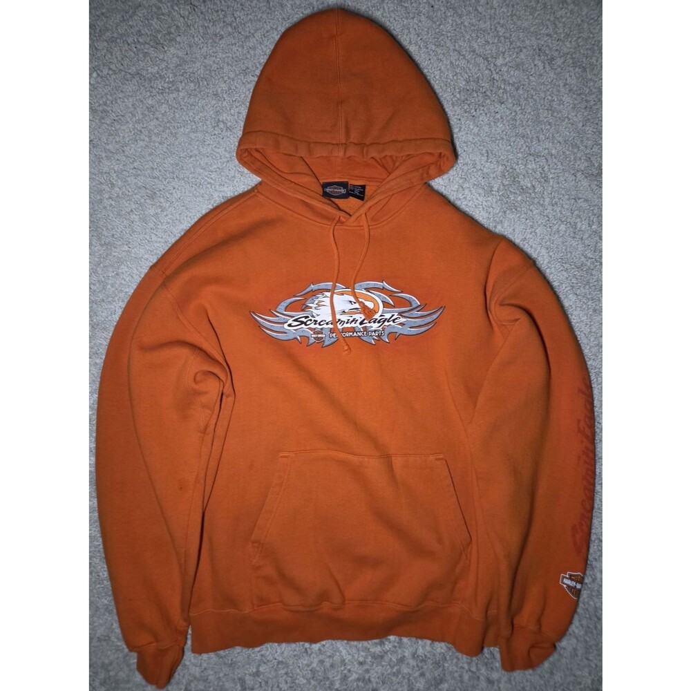 Harley-Davidson Screamin Eagle Hoodie Men’s XL Orange Graphic Pullover